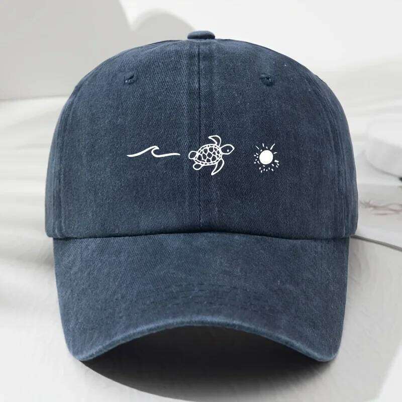 Turtle pattern printed baseball for daily casual style, men's and women's fashionable beach outdoor anti roll duckbill cap Y260304