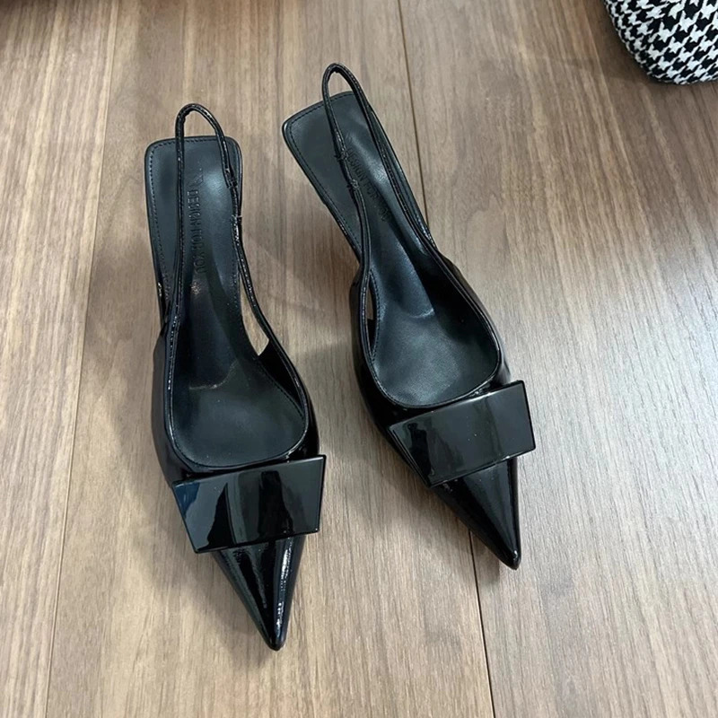 SUOJIALUN Spring Women Sandal Fashion Buckle Ladies Elegant Dress Slingback Shoes Thin High Heel Pointed Toe Pump 260303
