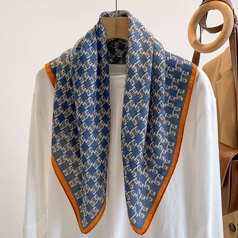 Blue Letter 70 Square Silk For Women Internet Celebrity Spring And Autumn Thin Small Neck Cotton Linen Scarf Mom's Gift Shawl