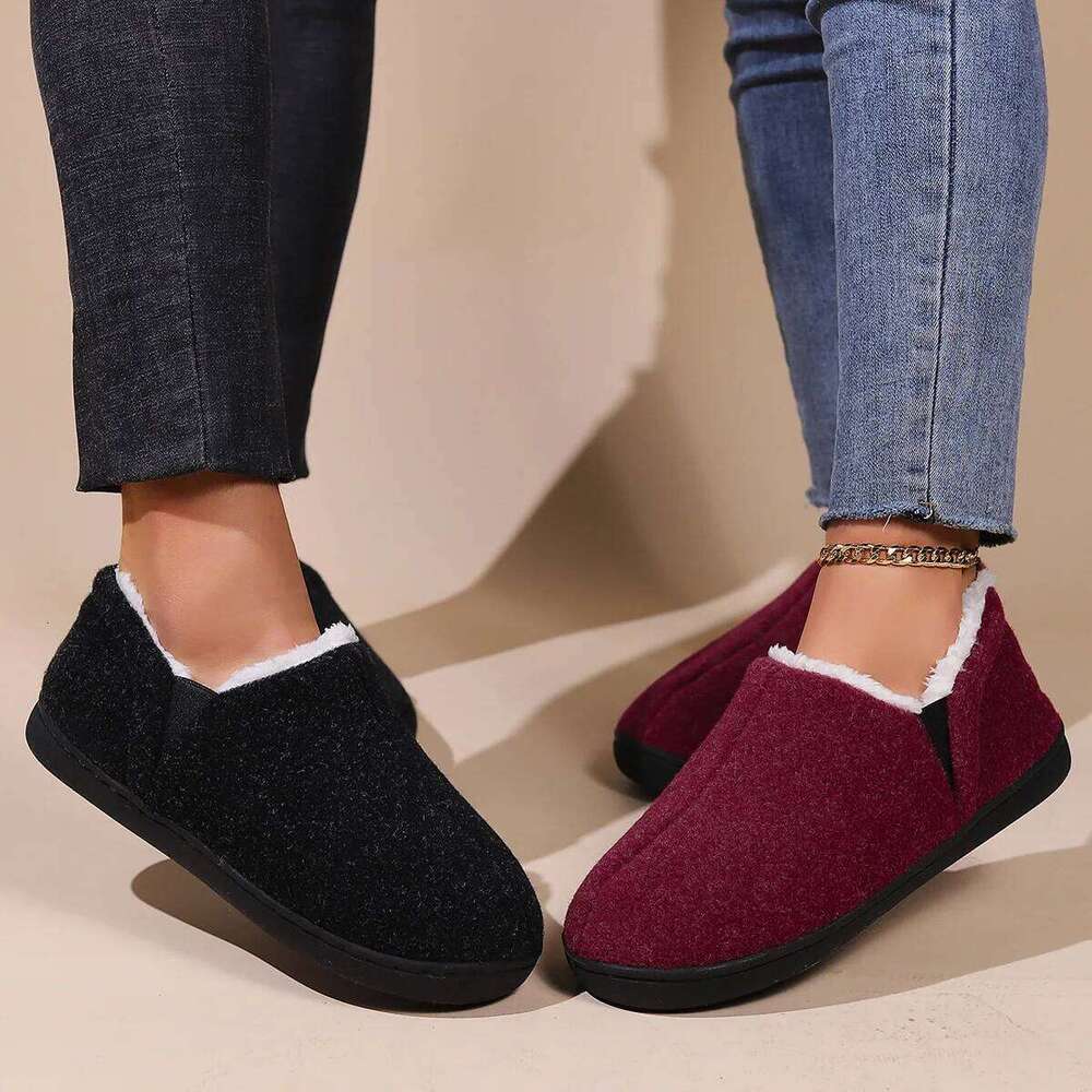 Litfun Warm Fuzzy Lined House Slippers For Men Women Comfort Memory Foam Cotton Shoes Non-slip Fur Flat Shoe Indoor And Outdoor