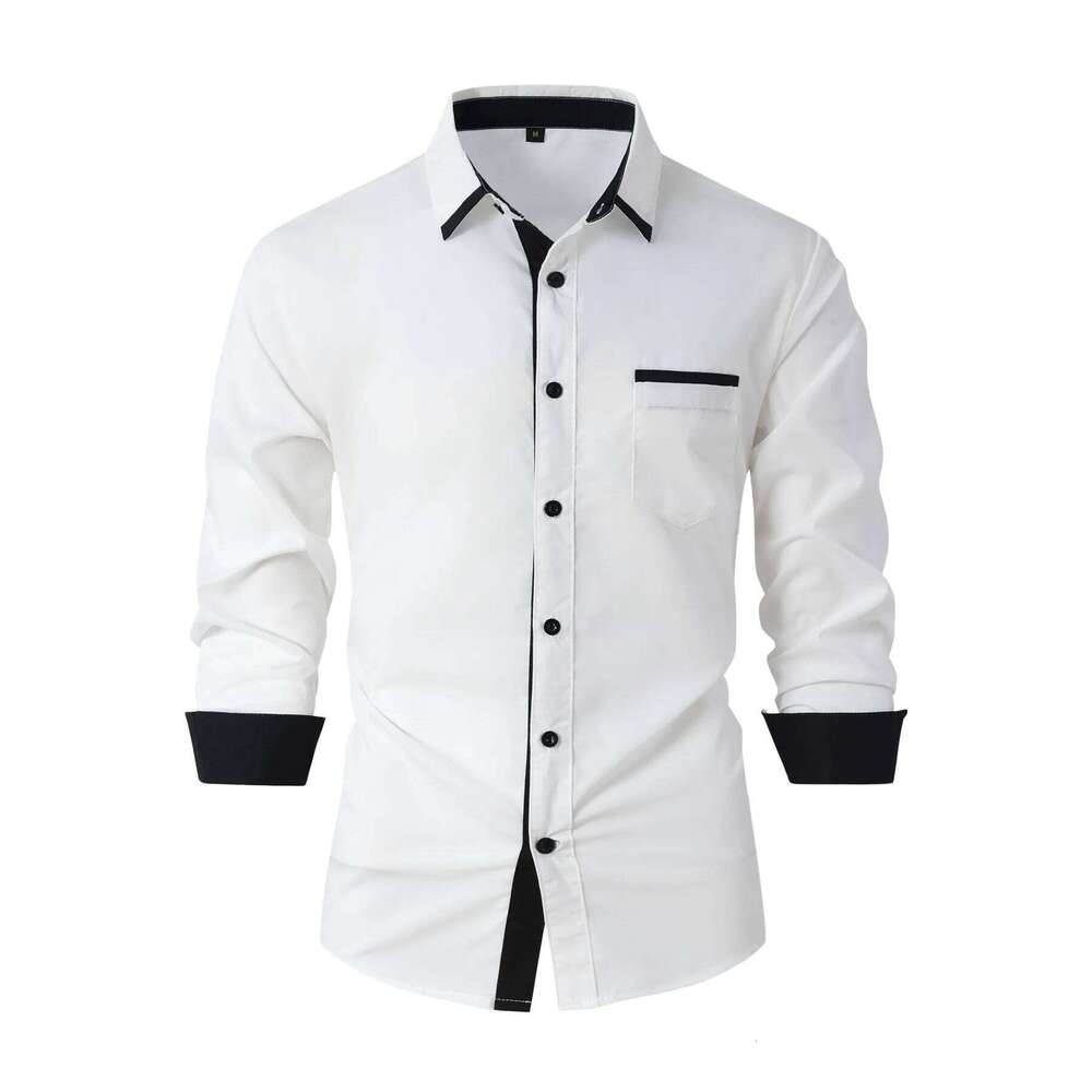 2025 New Fashionable Clothing Spring and Autumn Cotton Men's Color Blocked Business Slimming Casual Shirt Long Sleeve