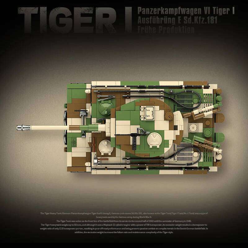 New Military Camouflage Tiger Type I Heavy Tank Building Block Toy Gift for Boys Z260305