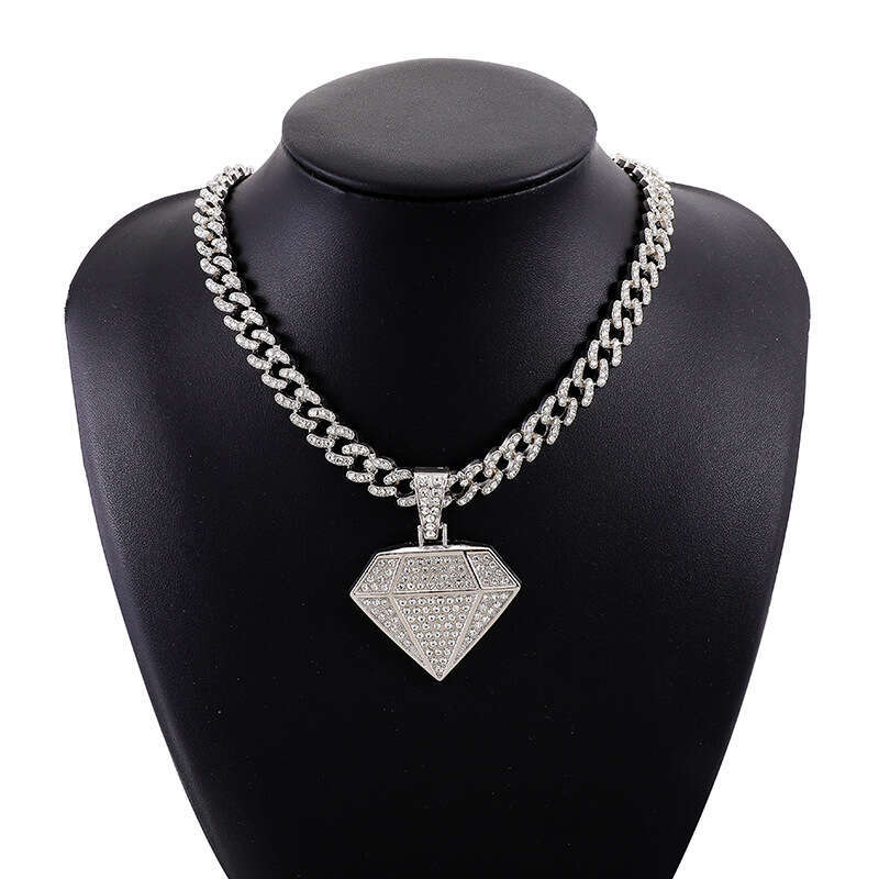 Cross-border best-selling diamond-studded hip-hop pendant, high-quality electroplated alloy Cuban necklace, 60cm, exaggerated and fashionable