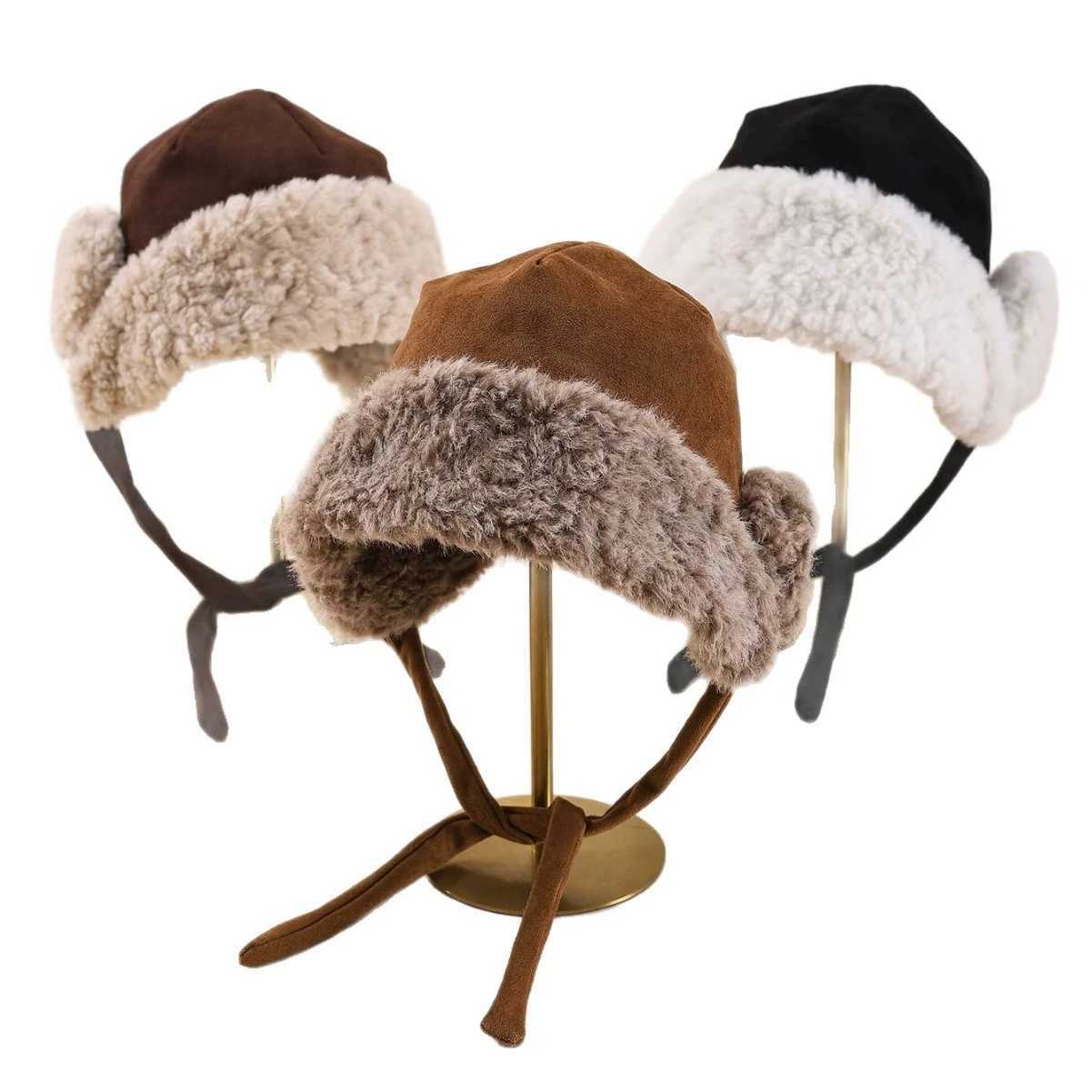 new korean style fisherman hat for women fashionable lace up autumn and winter warm fce lined ear protection hat pullover hat l251220 s3