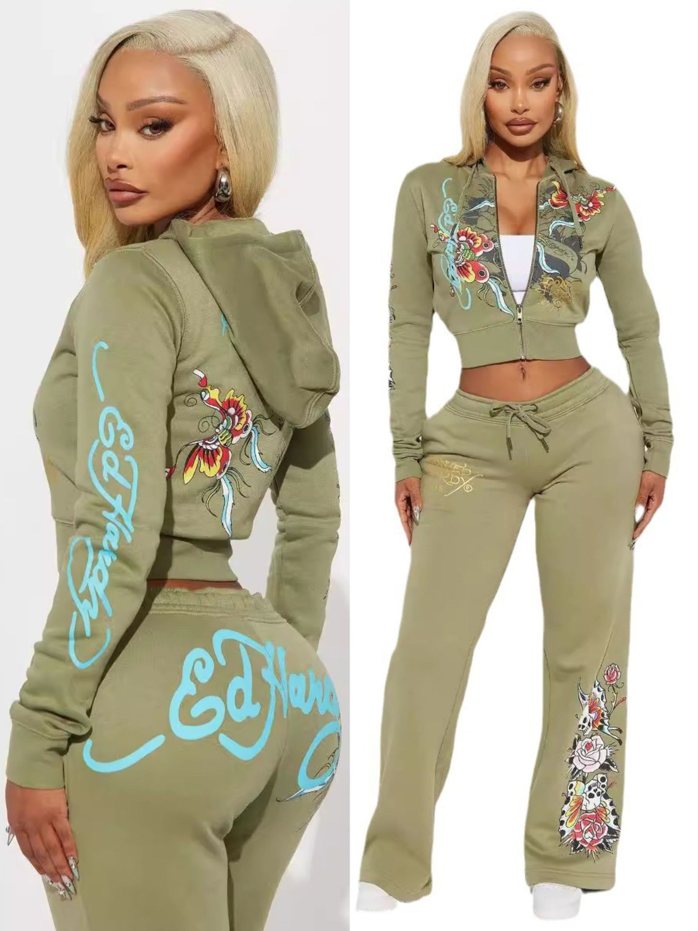 New style Amazon Autumn/Winter European and American Fashion Elegant Positioned 3D Printed Long-sleeve and Long-pants Women's Set