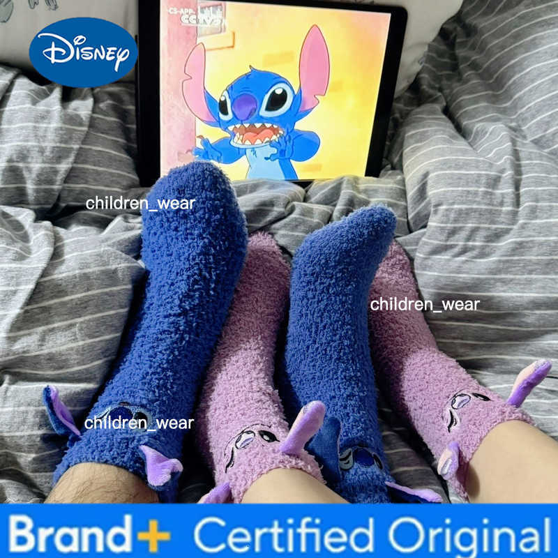 Disney HOT Stitch Cartoon Thermal Socks Coral Fleece Non Slip Winter Socks for Women Men Christmas Birthday Gift H260306