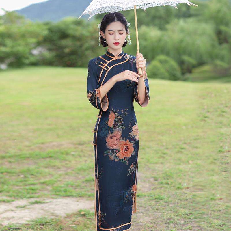Mardi Hefxessdr Qipao 2025 Spring And Autumn New Chinese Style Vintage Print Slim High End Improved Cheongsam Dress For Women