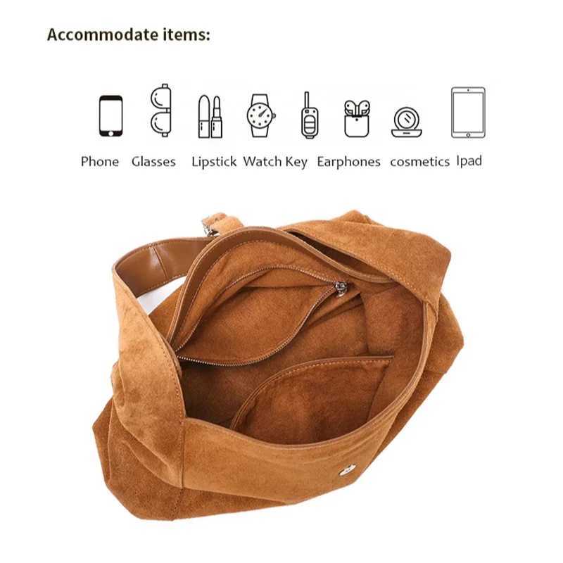 Autumn Winter Collection Large Capacity Tote Matte Natural Suede Leather Women Shopper Handbag Fashion Commute Handbags H260306