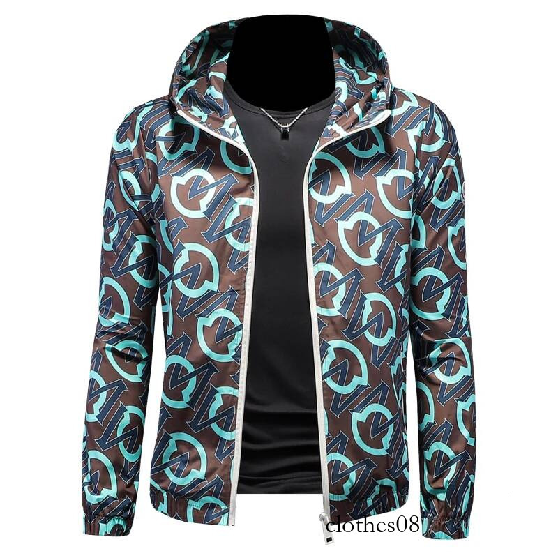 Trendy Men's Letter Jaet Top Thin Spring Autumn Casual Printed Hooded Faionable Outerwear Polyester Long Sve Zipper