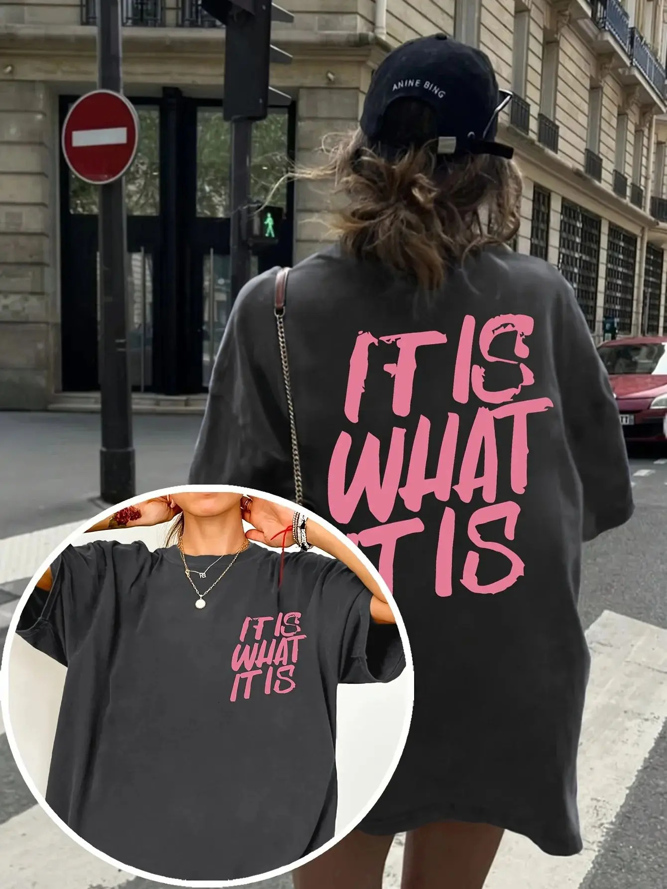 It Is What It Is Letter Print T Shirts Round Neck Double-Sided Graphic Cotton Short Sleeve Casual Loose Y2k Streetwear Unisex 260304