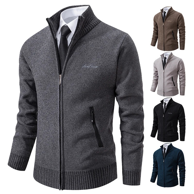 Knitwear Spring and Autumn Mens Stand-up Collar Thick Warm Cardigan Sweater Winter Loose Casual Coat 260306