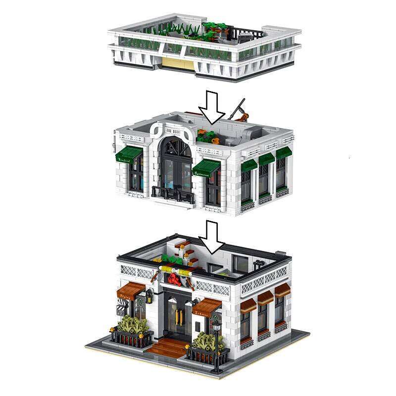 4132PCS City Street View Restaurant Modular Building Blocks MOC Adults Creative Modern Architecture House Model Bricks Kids Gift Z260306