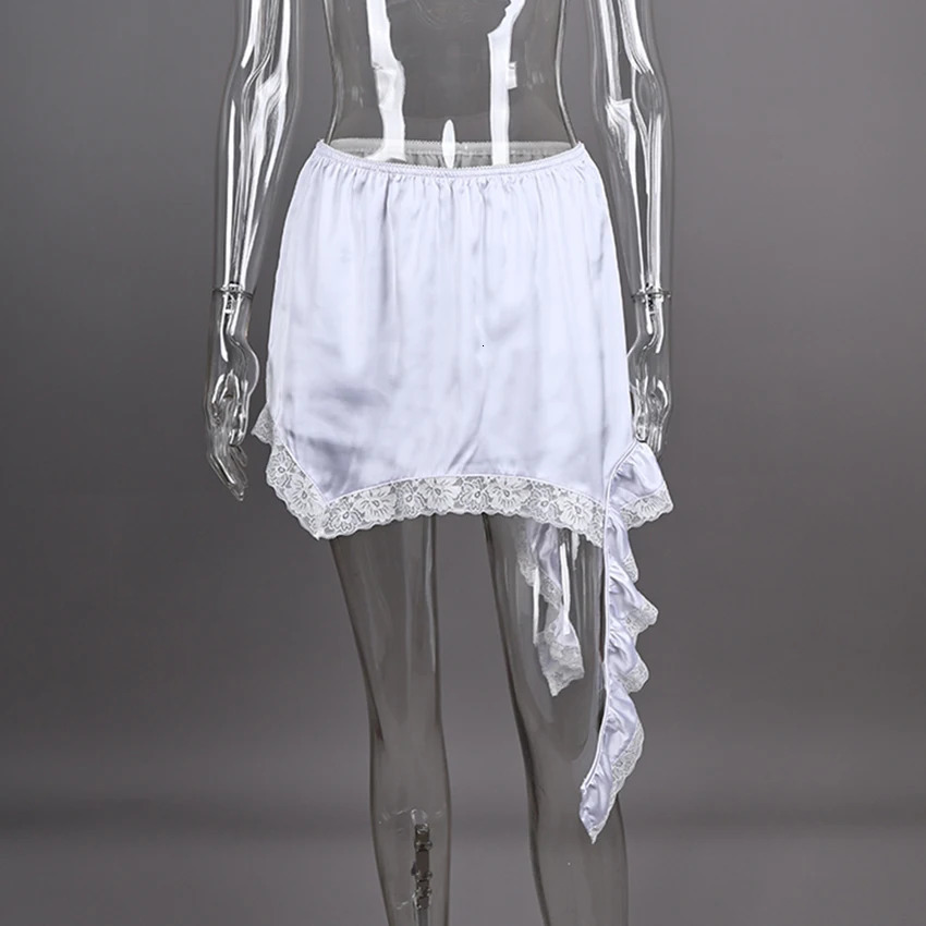 Linad Sexy Lace White Asymmetrical Midi Skirts Street Chic Satin High Waist Slim Skirt Summer Casual Solid Skirt Female 2025 260228