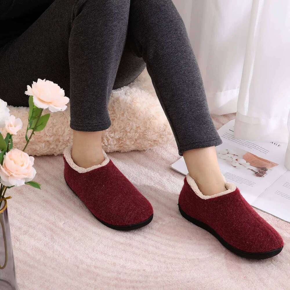 Litfun Winter Plush Lining Shoes Leisure Rubber Sole Indoor Slides Fluffy Warm Cozy Outdoor Women's Cotton Slippers
