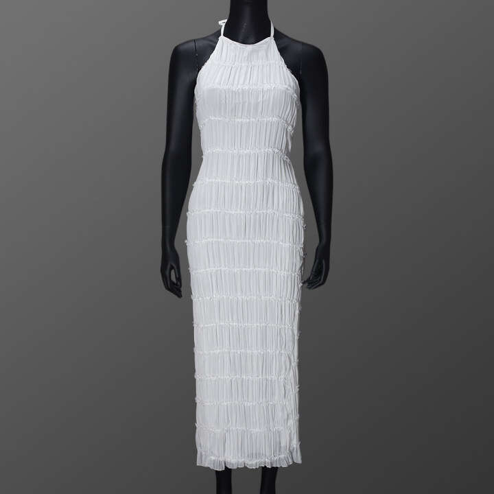 European and American foreign trade women's backless pleated fabric unique dress, new breathable lace-up ruffle long dress