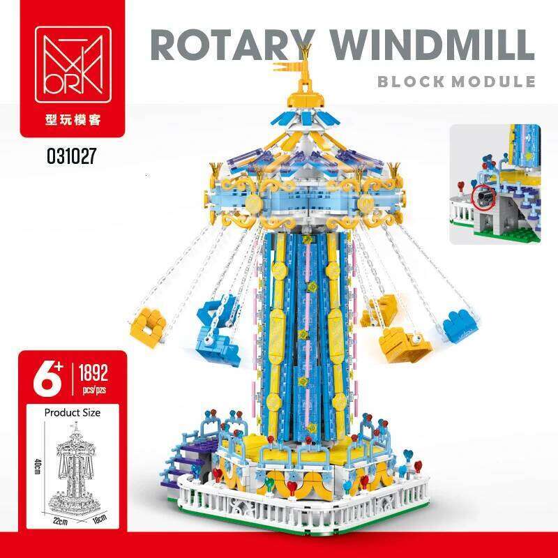 1892Pcs Creative Lighting Amusement Park Building Blocks Bricks Model MOC Rotating Windmill Toy for Childrens Christmas Gift Set Z260306