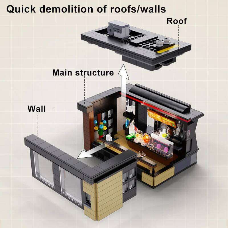 City 768Pcs Coffee Shop House With Led Lights Model Building Blocks Street View Cafe Store Assemble Bricks Toys Kids Adult Gift Z260306