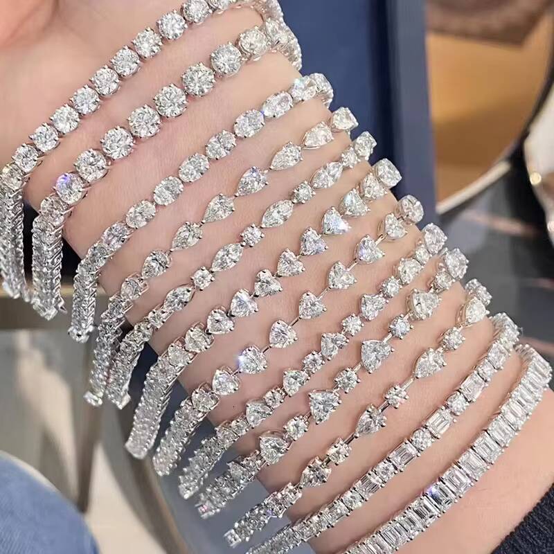 Hip-hop Style Moissanite Tennis Chain Bracelet Diamond Tester Approved Sterling Silver Pass for Necklaces Jewelry Collection