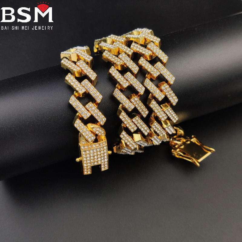 High Quality 14mm HipHop Square Hip Hop Necklace Men's Popular Geometric Shape Rhombus Dragon Beard Buckle Cuban Chain