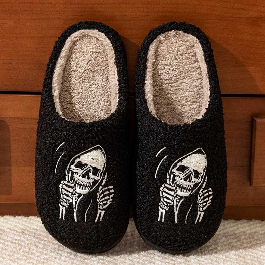 Halloween Funny Skull Face Womens Slippers Indoor Soft Good Breathable Comfortable Slipper Couple Fashion Winter Cotton Shoes S260305