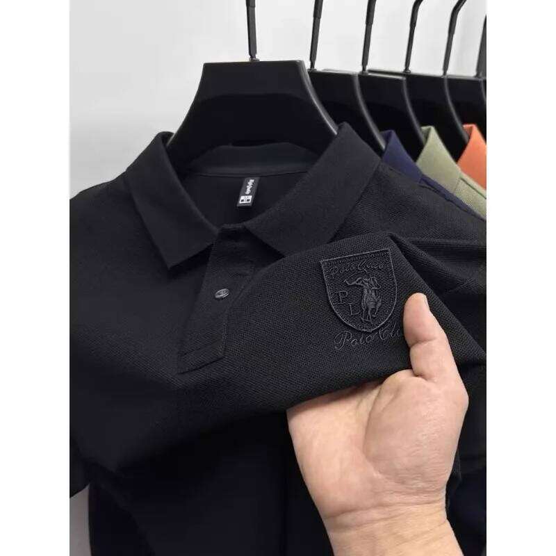 100% Pure Cotton High-End Polo Shirt Men's New Summer Short Sleeved Heavy Embroidery Lapel T-Shirt Loose Casual Top