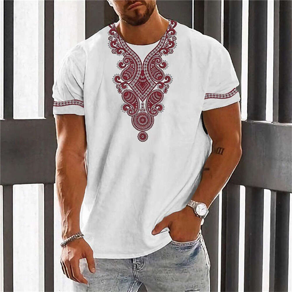 New European and American Cross-Border Trendy T-Shirt Export Ethnic Style Men's Loose Casual Short Sleeve Top