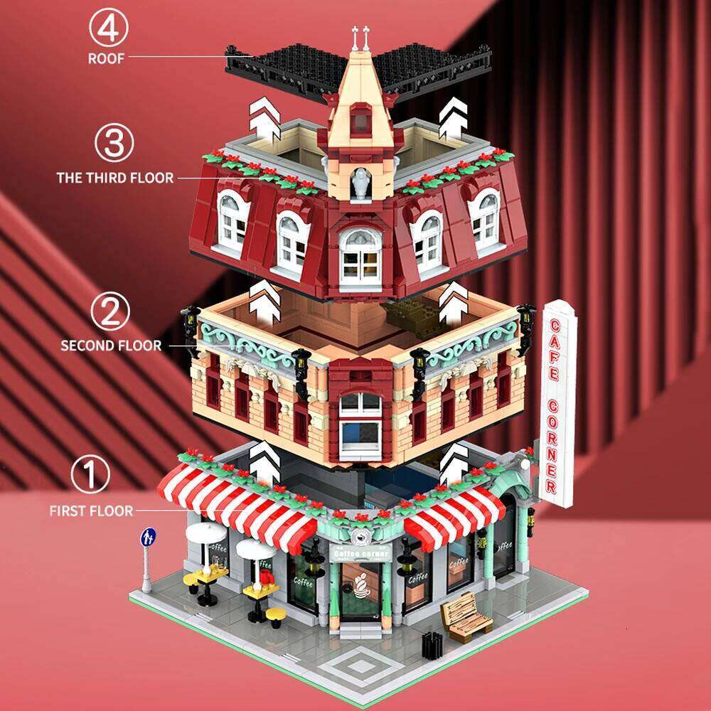 JQ10001 Creative Expert Hot Sales Street Views Cafe Corner 1950pcs Mini Bricks Model Building Blocks With LED Gift 15002 10182 Z260305