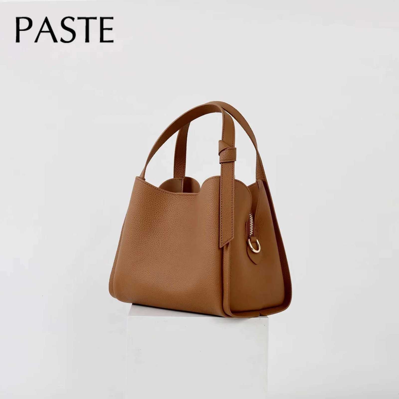 Advanced and Trendy First Layer Cow Leather Bucket Tote Grey Top Quality Thick Cowskin Commuter Female Shoulder Bag for Shopping H260306
