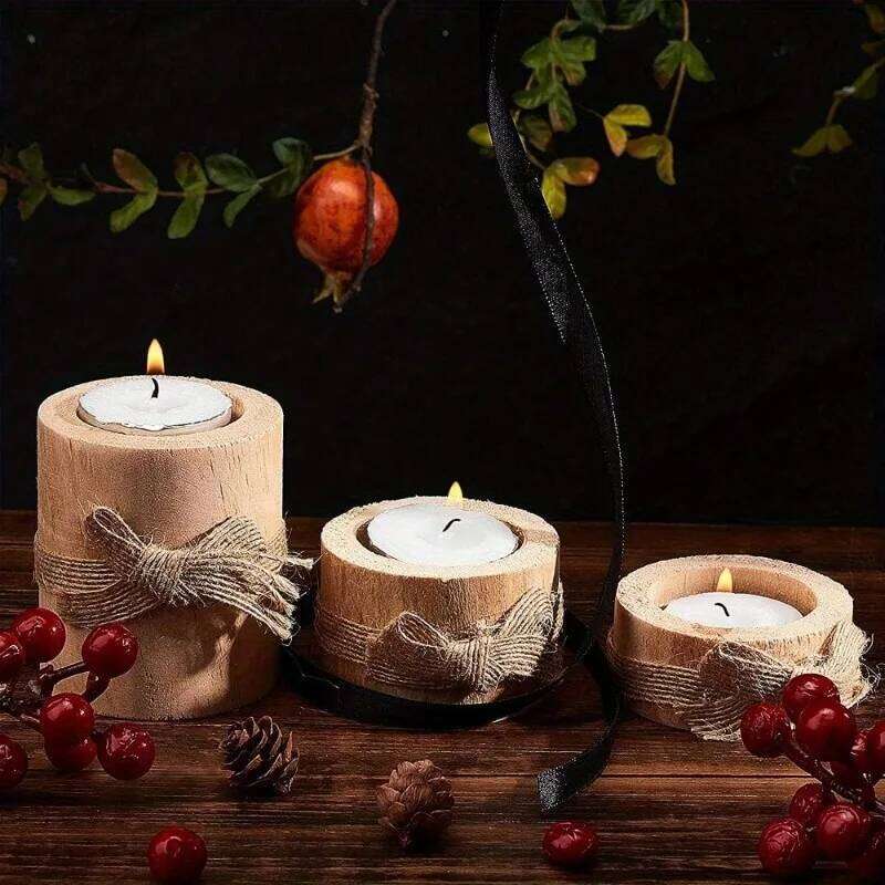 Wooden Candle Holder with Multiple Sizes Rustic Tealight and Votive Design for Home Decor Natural Log Style Excluding Candles XJ260305