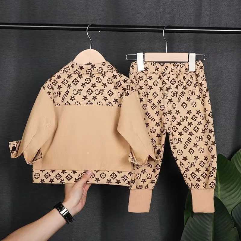 Kids Tracksuits 2Pcs, Boys Monogram Patchwork Jacket & Cargo Pants Set, 18M-5T Spring Autumn Casual Fashion OutfitsT260306