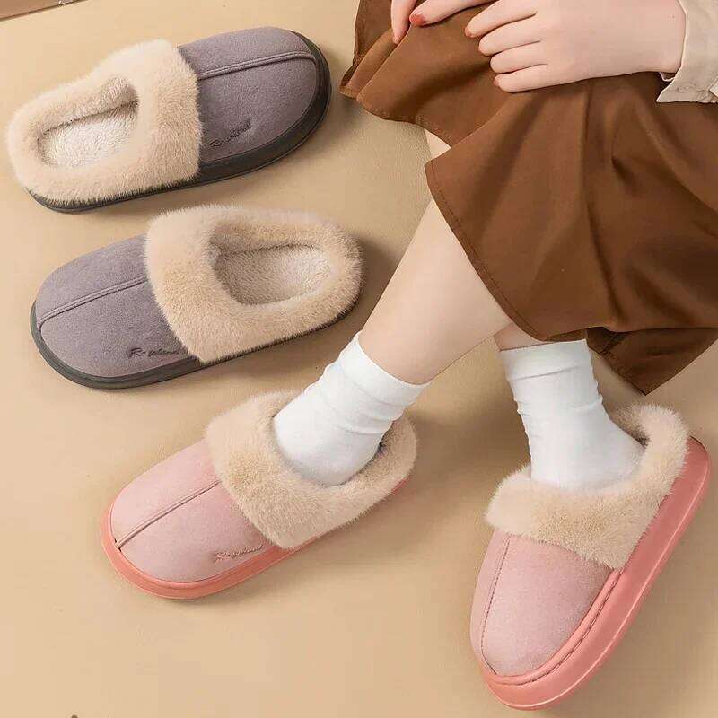 2025 Winter Cozy Fluffy Platform Slippers for Women Plush Cotton Non Slip Indoor Unisex Shoes Comfortable Warm At Home