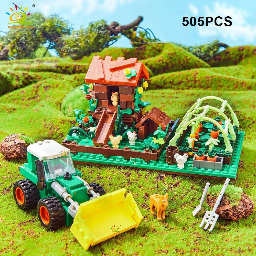 HUIQIBAO MOC Farm Truck Pigsty Windmill House Building Block Farmer Tractor Vehicle Car Brick City Construction Toy For Children Z260306