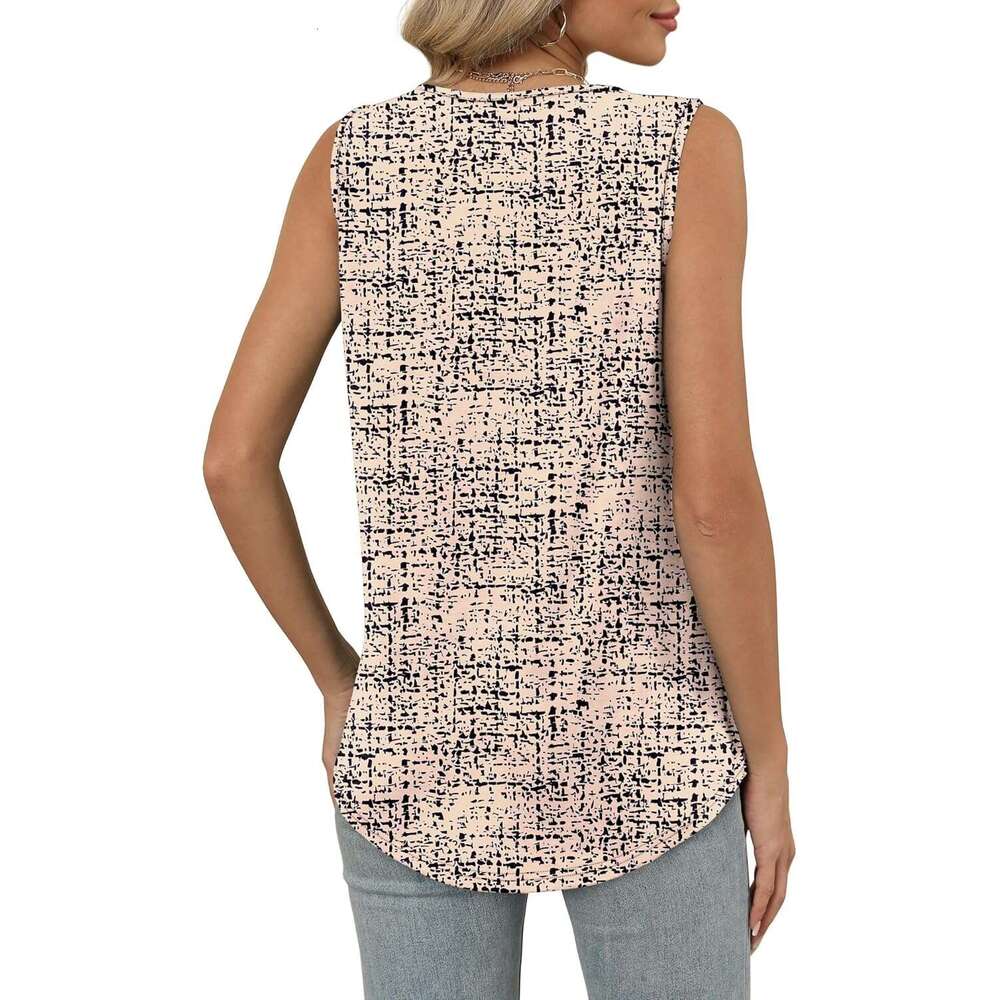 Tank Top for Women Loose Fit Sleeveless Shirts V Neck Summer Clothes Designer Ruched Women's Tees and Tanks Curved Hem