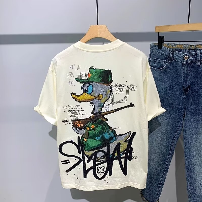 New style Men's cartoon printed short-sleeve T-shirt summer fashion trend versatile casual American trendy brand crew neck base shirt