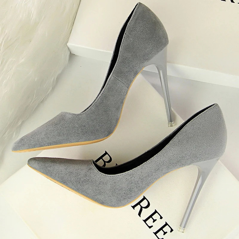 BIGTREE Shoes Classic High Heels Woman Pumps Sexy Office Shoes Stiletto Heels Fashion Large Size Women Heels Pumps Grey Green 260306