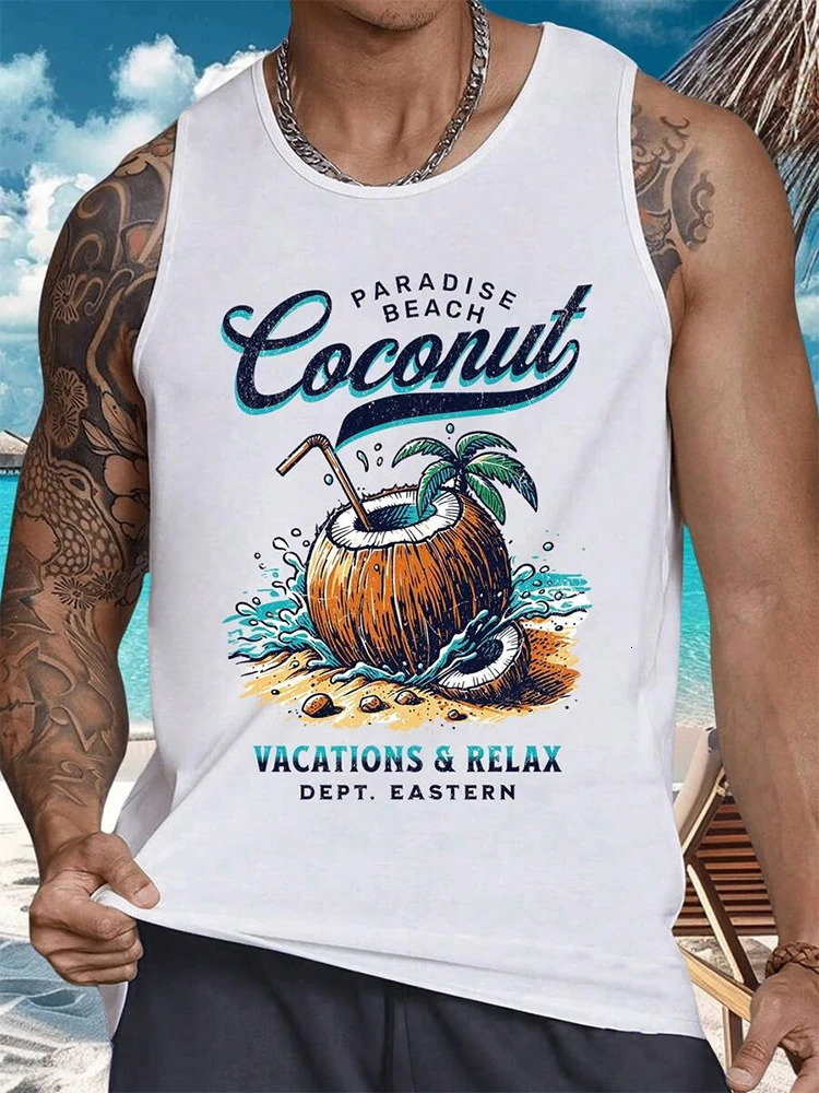 Summer Daily Mens Casualtank Top Outdoor Beach Mens Fashion Tank Top Hawaiian Mens Fashion 3D Coconut Print Sleeveless Top 260306