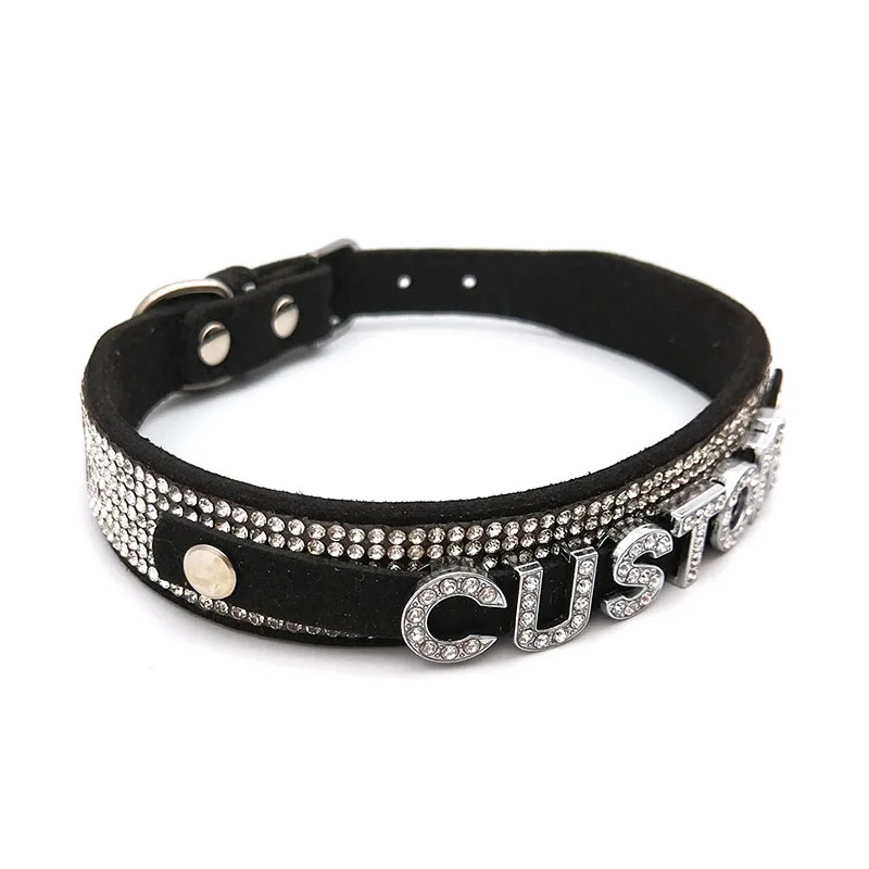 Shiny Rhinestone Letters Custom Collar Choker Necklace Women Men Sexy Black Soft Leather Customized Name Cosplay Party Jewelry 260302