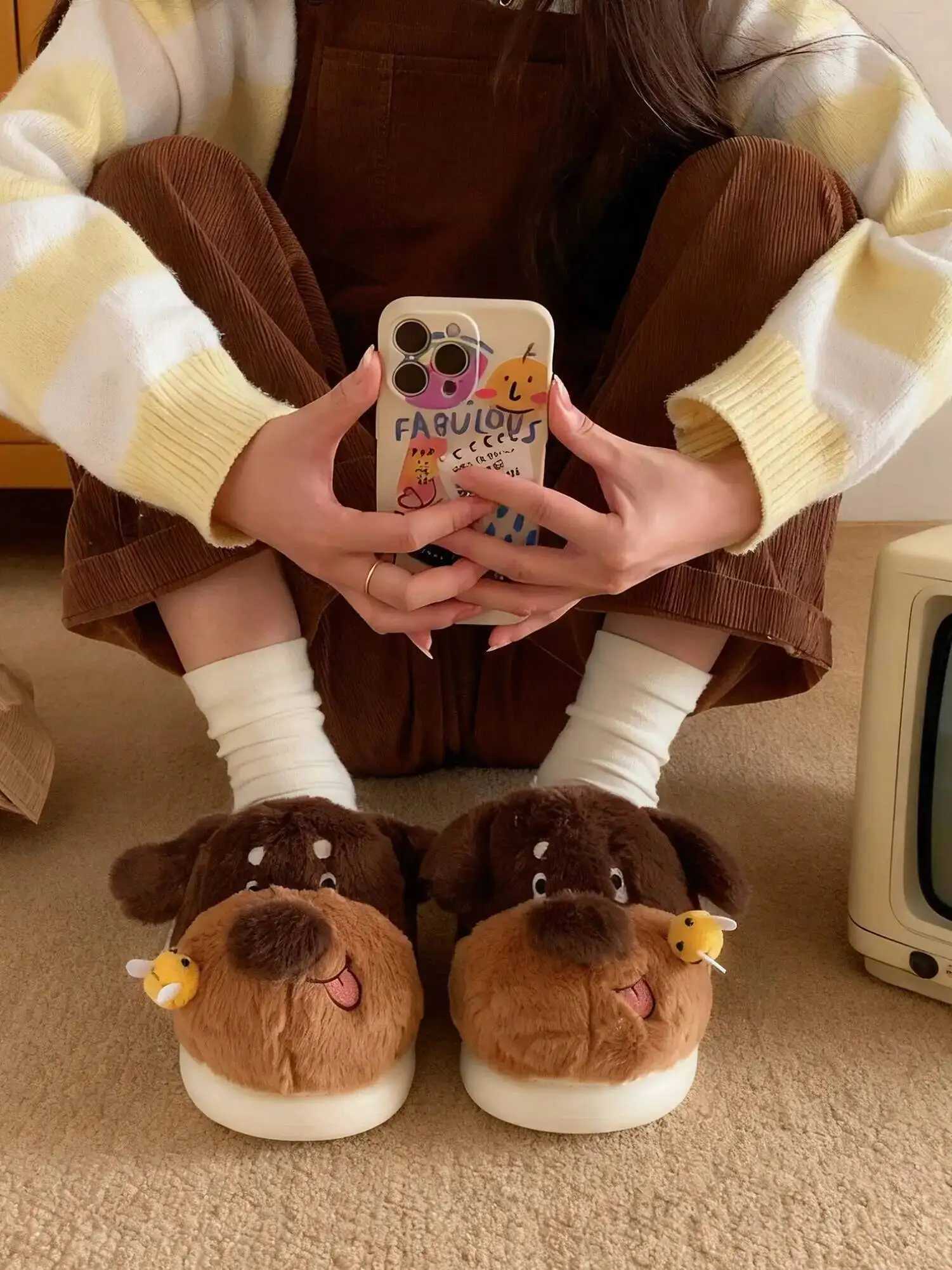 Unsiex Puppy Home Slippers 2025 Autumn Winter Cute Dog Fur Slippers Design Non Slip Plush Household Shoes For Men Women S260305