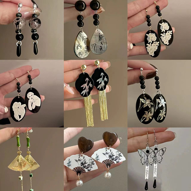 925 Silver Natural Shell Pearl Crystal Jewelry Chinese Ethnic Style Fan Shell Pendent Long Tassel Dangle National Style Earrings for Women Jewelry Gif