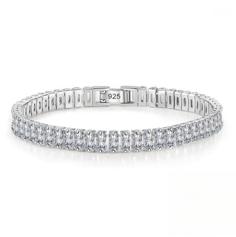Link Bracelets Rectangle Moissanite Tennis Bracelet For Women 925 Sterling Silver Gemstone Bangle Wedding Sparkles Lab Diamond