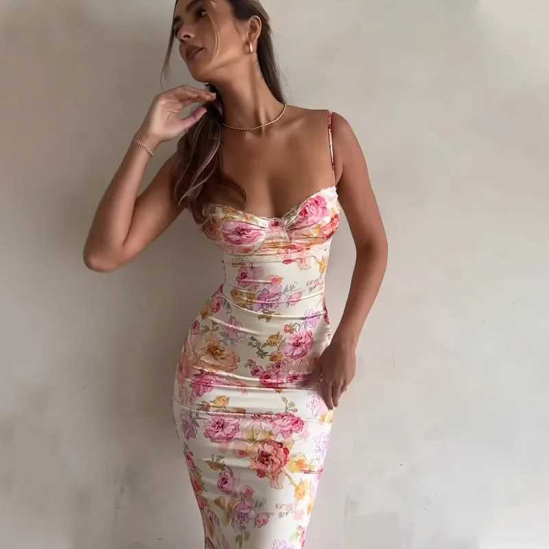 New Floral Suspender Split Slim Sleeveless Patry Beach Style Spaghetti Strap Dress Women Clothes Mini Dress 2024 Summer X260306