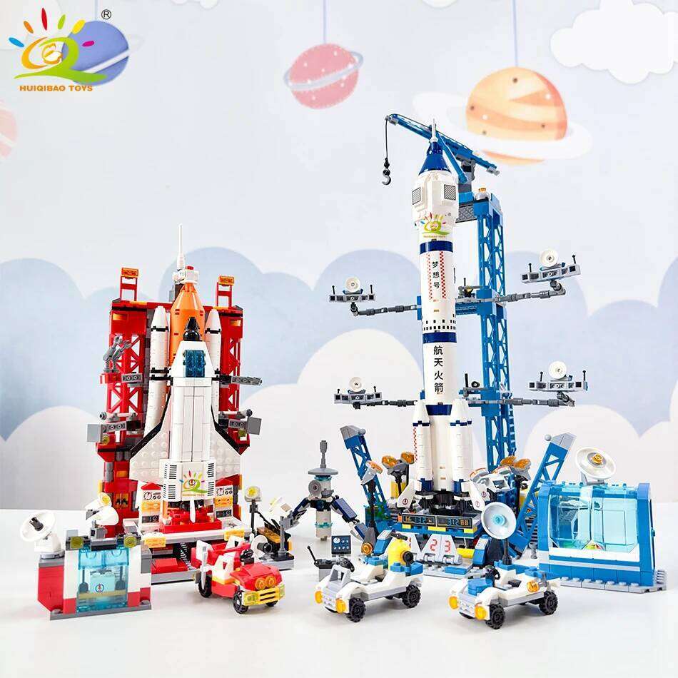 HUIQIBAO Aviation Spaceport Model Space Shuttle Rocket Launch Center Construction Building Blocks MOC Spaceship Kids Bricks Toy Z260306