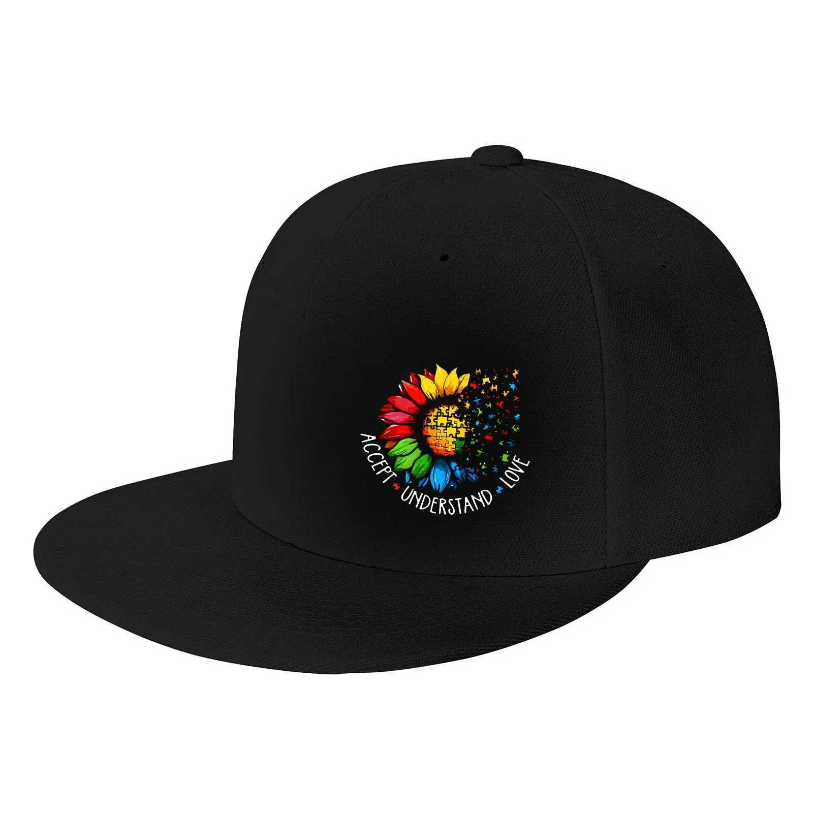 Autism Awareness Sunflower Print Baseball Cap Adjustable Cotton Casual Snapback Hat for Adults S260306