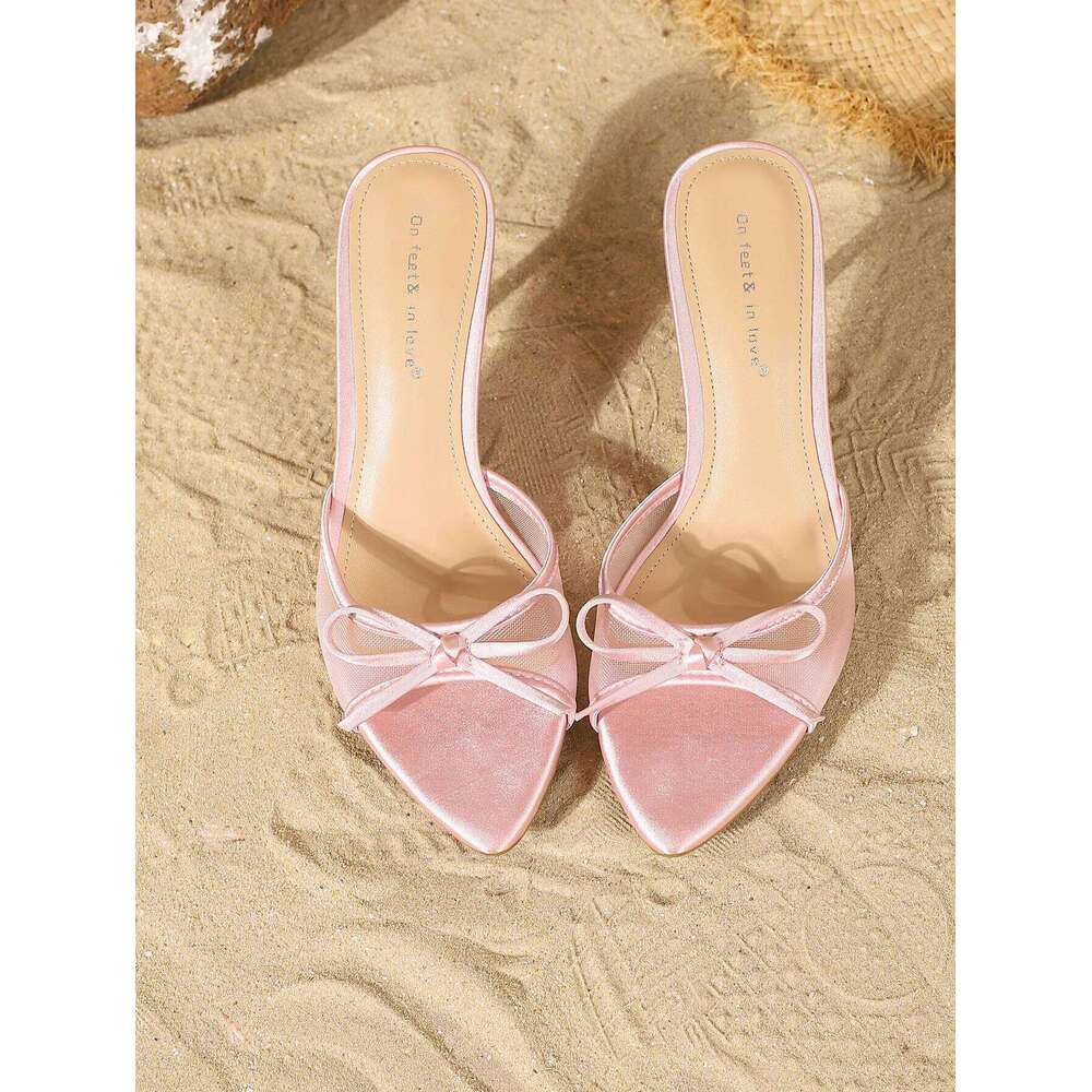 Slip-On Women's Mesh Stiletto Heels with an Elegant Bowknot Design for Comfort and Versatility