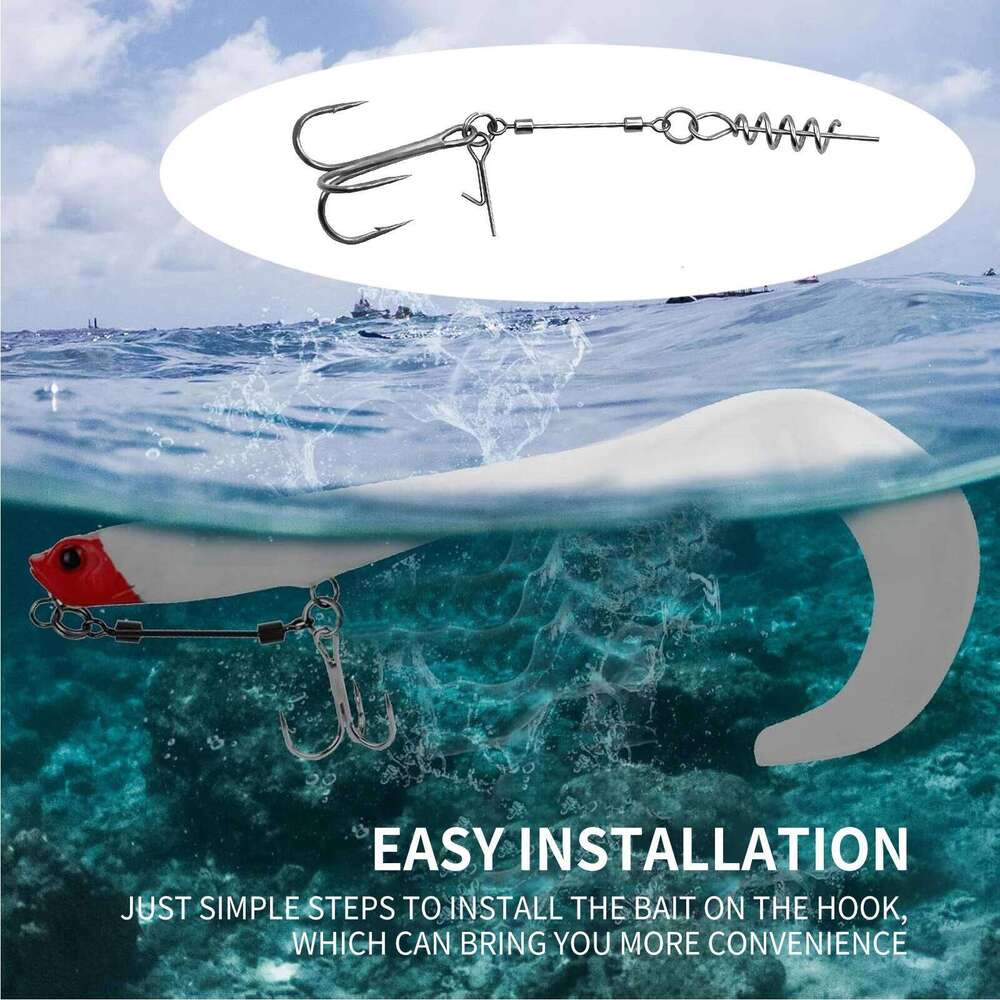 9KM Fishing Stringer Rig 3pcs/Set Treble Hook with Center Spring Pin Soft Lure Rigging for Twistlock Screw Rigs Saltwater S260305