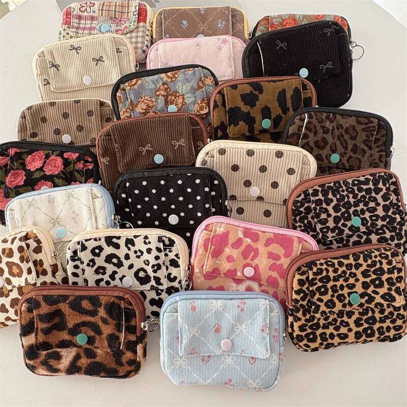 Kawaii Corduroy Coin Purse Square Hasp Zipper Mini Wallet Cute Bag for Money Card Lipstick C260304