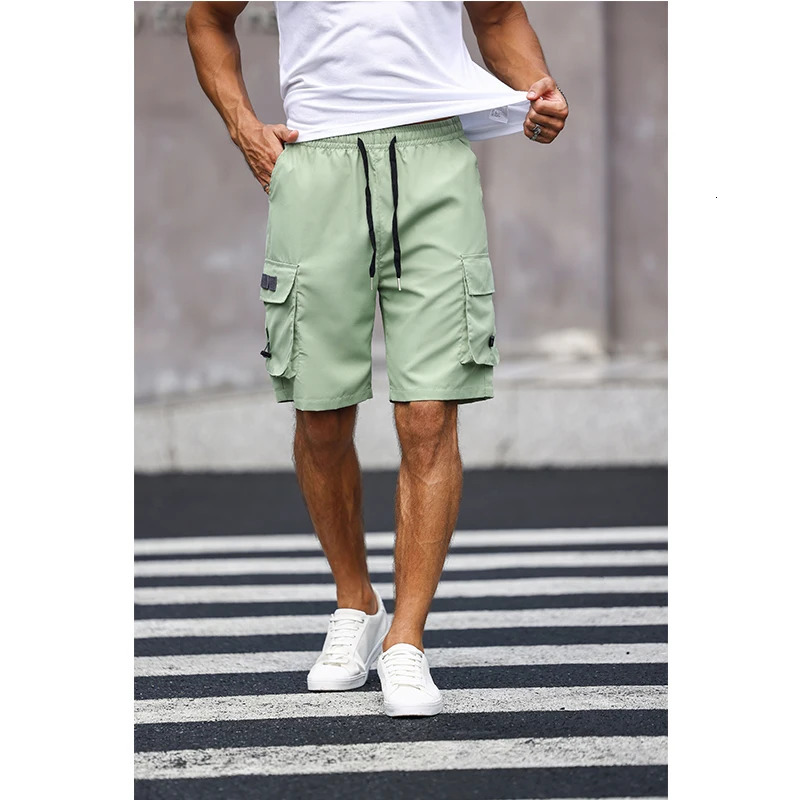 Mens Multicolor Drawstring Cargo Shorts Solid Color Pants with Pockets Casual Summer Shorts 260306