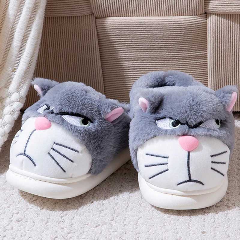Womens New Winter Cat Slippers - Cute Couples Warm Thick-Soled Fleece-Lined Non-Slip Home Slippers S260305