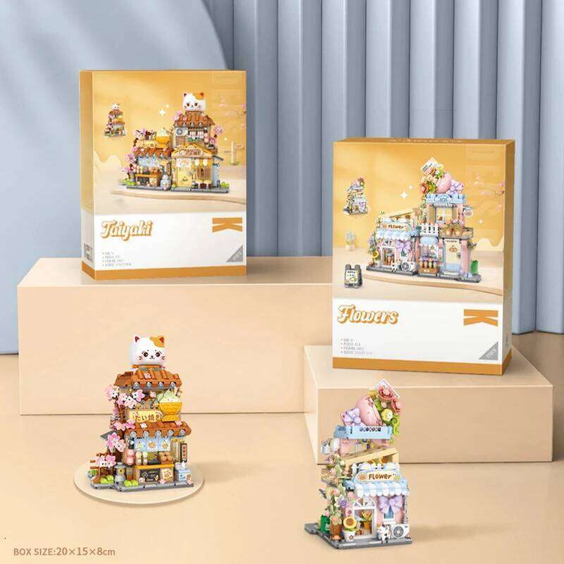 Creative Foldable Flower Shop Panda Cute Cat House Bear Takoyaki Mini Building Block Assembly Puzzle Toys For Kids Adults Gifts Z260305