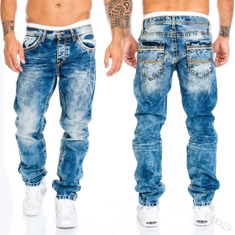 Cross-Border Source European and American New Trendy Fashion Casual Open Stitch Long Straight Men's Pants Hip-Hop Jeans